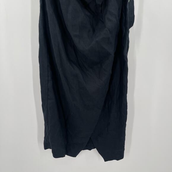 NEW ANTHROPOLOGIE Dress Size 10 NWOT One Shoulder 100% Linen Black Faux Wrap - Picture 10 of 16
